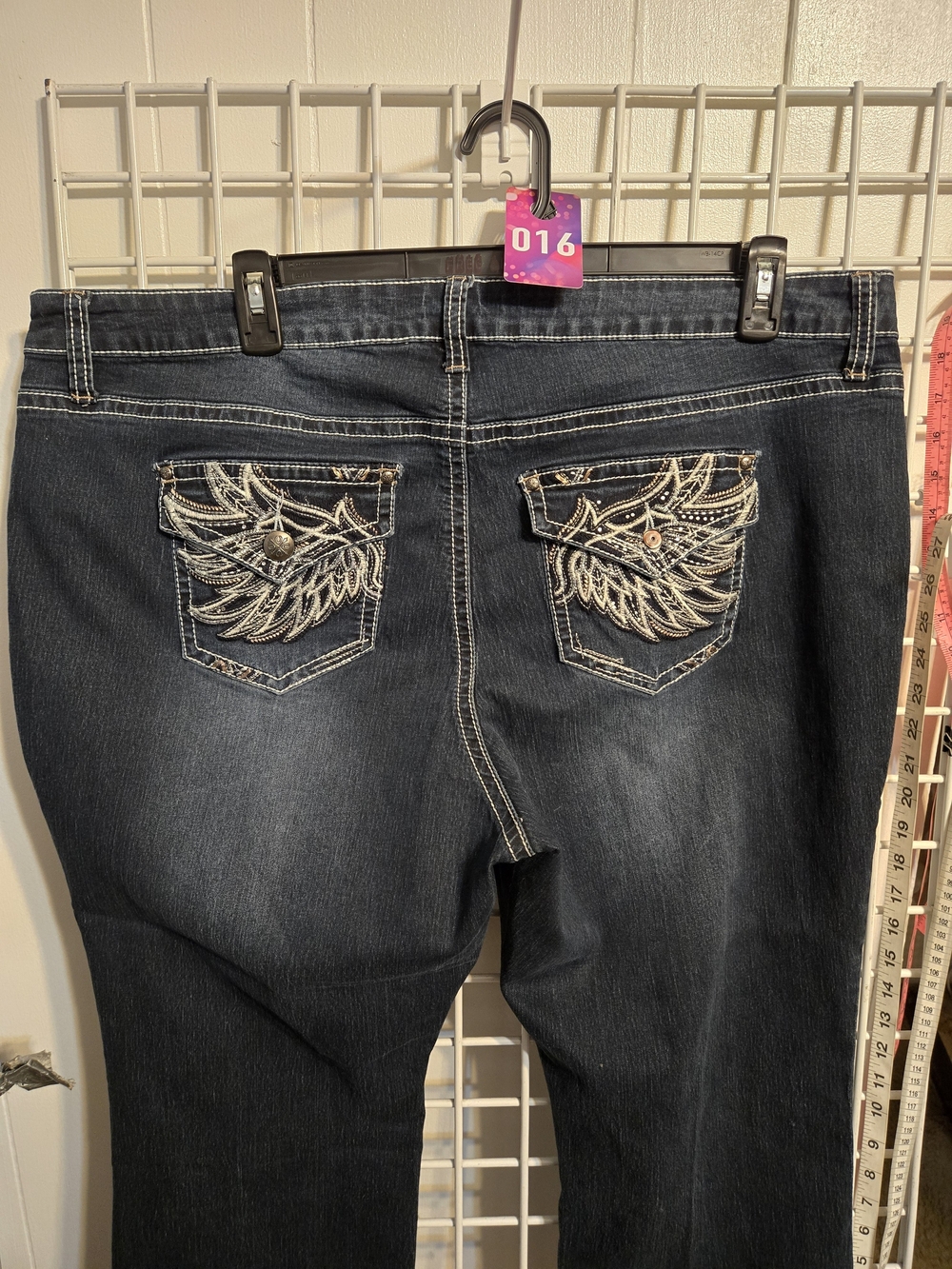 New Direction Dark Blue Embroidered Wing Pocket Women’s Jeans, 24W